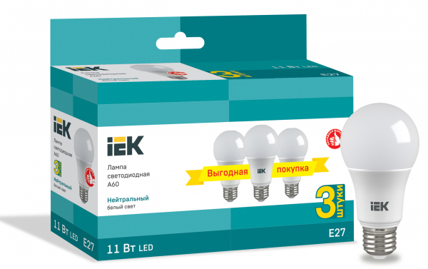 Светодиодная лампа IEK A60 11Вт 230В 4000К E27