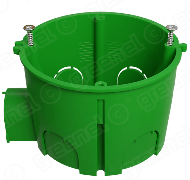 Коробка установочная D68х42 с одним стыковочным узлом для кирпичных стен, цвет - зеленый (250шт.) ТМ GREENEL