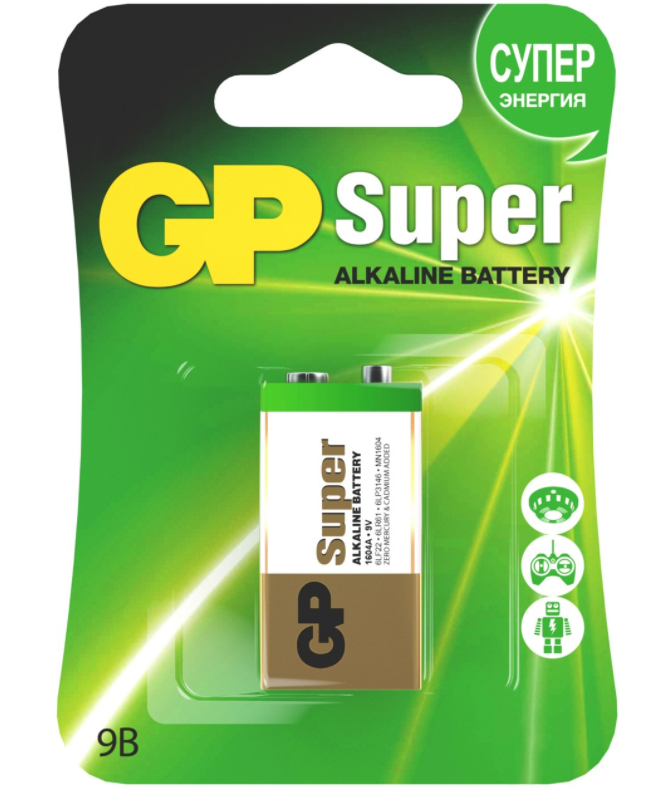 GPАлкалиновая батарейка GP Super Alkaline 9V Крона - 1 шт. на блистере