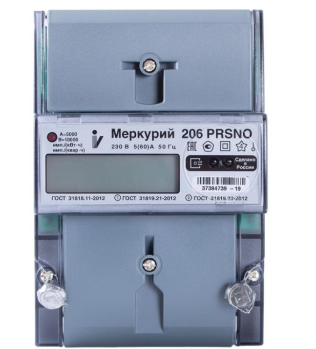 Счетчик однофазный двухтарифный Меркурий 206 PRSNO 5-60А DIN, ЖКИ RS-485, реле,