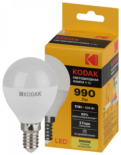 Светодиодная лампа &quot;шарик&quot; Kodak P45 11Вт 830 11Вт E14 теплый белый свет