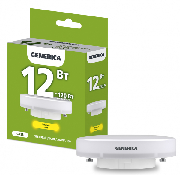 Светодиодная лампа GENERICA T80 12Вт 230В 3000К GX53