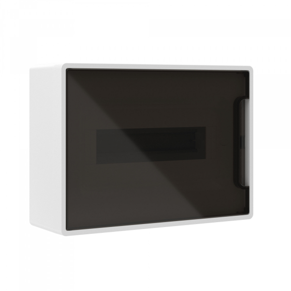 Бокс ЩРН-П- 12 IP40 мод настенный FRAME, белый, с тонированной дверцей, с 2 шин. PEN на 8+6 отв. (кратно 1)
