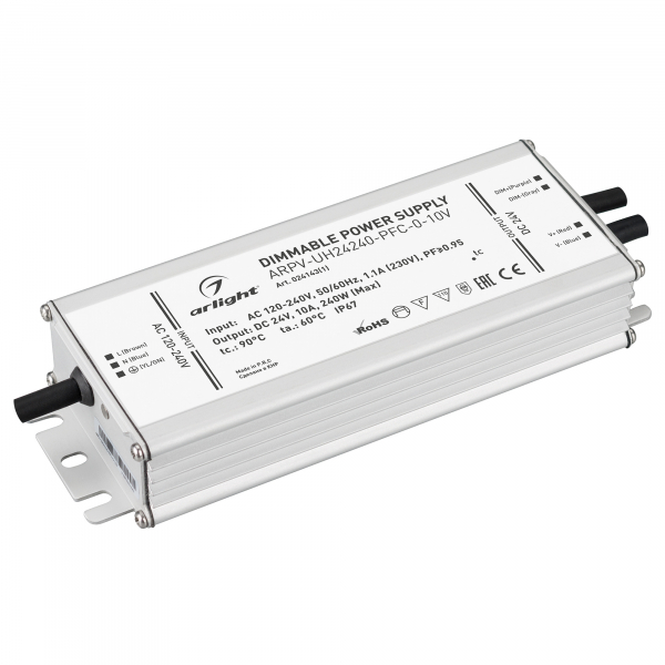 Arlight Драйвер 24V 240Вт IP67 215х68х39 ARPV-UH24240-PFC-0-10V (24V, 10.0A, 240W)