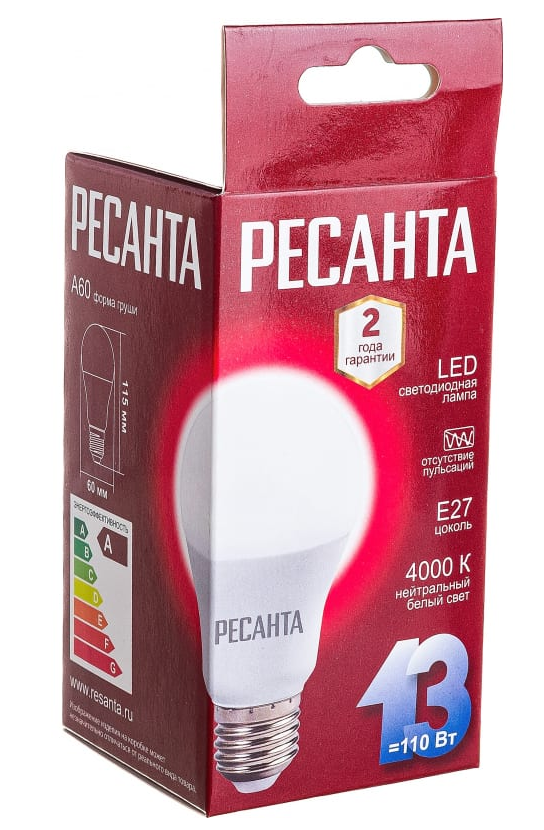 Светодиодная лампа Ресанта A60 13Вт 230В 4000K E27