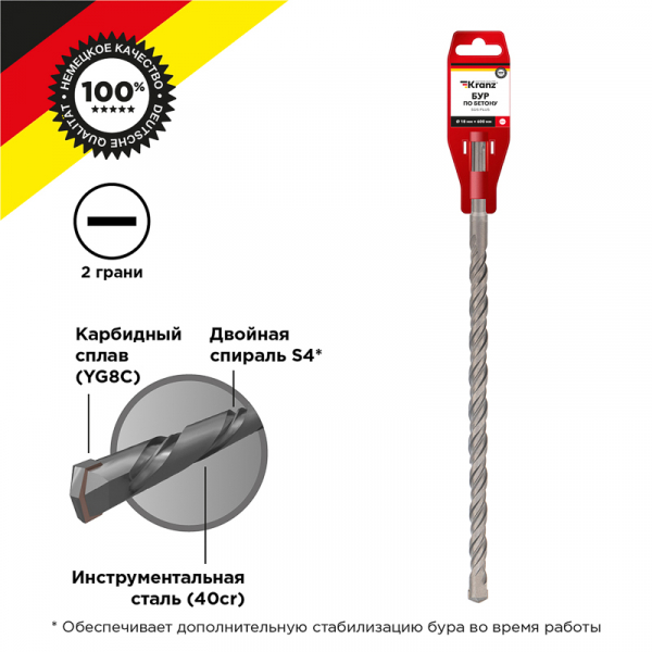 Бур по бетону KRANZ 18x600 мм SDS PLUS KR-91-0066