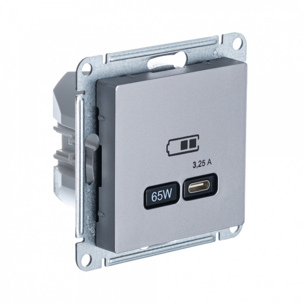 USB Розетка тип-C 65W высокоскоростная зарядка QC PD ATLAS DESIGN механизм СТАЛЬ