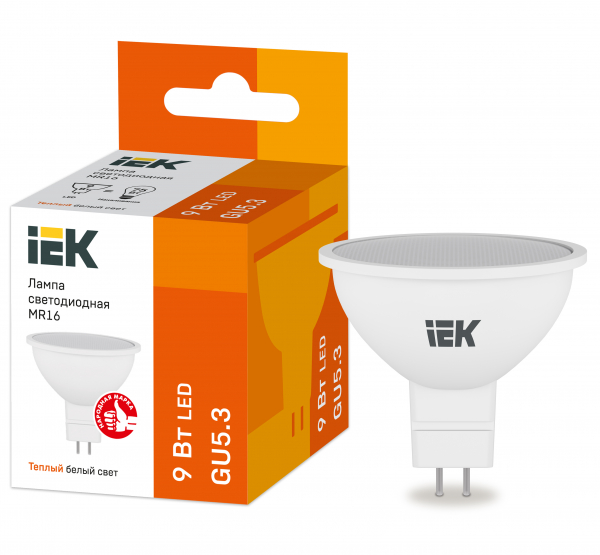 Светодиодная лампа IEK MR16 9Вт 230В 3000К GU5.3