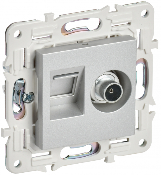 Розетка двойная TV+RJ45 категория 5E SKANDY SK-A14S СЕРЕБРЯНЫЙ IEK
