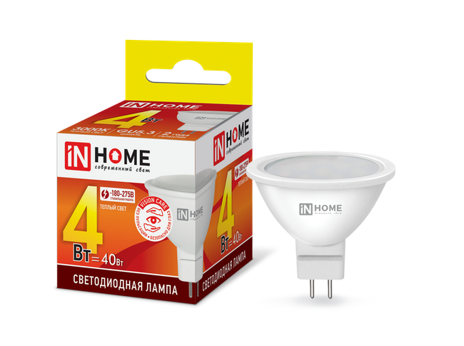 Светодиодная лампа IN HOME JCDR  4Вт 230В 3000К GU5.3