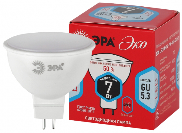 Светодиодная лампа ЭРА MR16 7Вт 220-240В 4000К GU5.3
