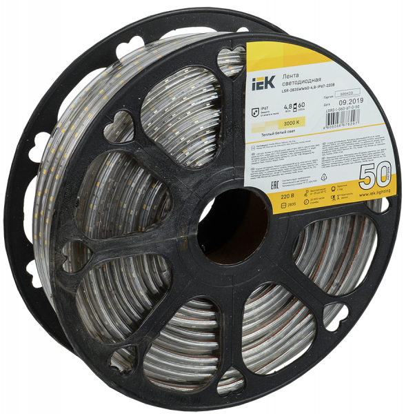 IEK Лента  IP65 220V 4,8Вт/м 3000К LSR-2835WW60-4,8-IP67-220В LED 50м