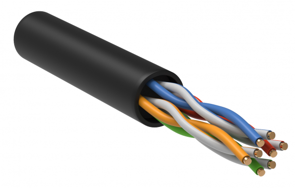 Кабель информационный U/UTP категория 5е 4х2х24AWG(0,45мм) 305м (медь) LDPE OUTDOOR solid черный GENERICA (кратно 305)
