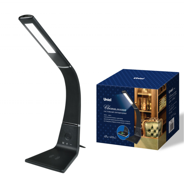 Светильник настольный Uniel TLD-565 Black/LED/360Lm/3000-6000K/Dimmer/WR 12W Сенсор выкл Диммер Беспроводное зарядное устр