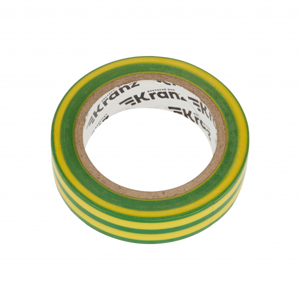 Изолента ПВХ KRANZ 0.13х15 мм, 10 м, желто-зеленая (10 шт./уп.) KR-09-2007