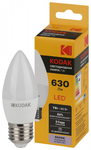Светодиодная лампа свеча Kodak B35 7Вт 865 E27 свеча холодный дневной свет