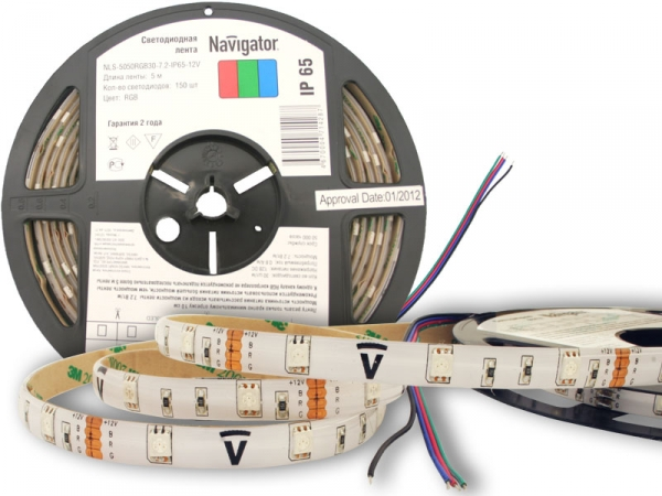Лента светодиодная Navigator IP65  12V   7.2Вт/м  мультиколор  71 428 NLS-5050RGB30 СД (1упаковка- 5м) (кратно 5)